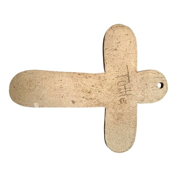 Vintage Handmade Ceramic Cross Wall Hanging Flower Southwest Blue & Brown Accent - Picture 3 of 6